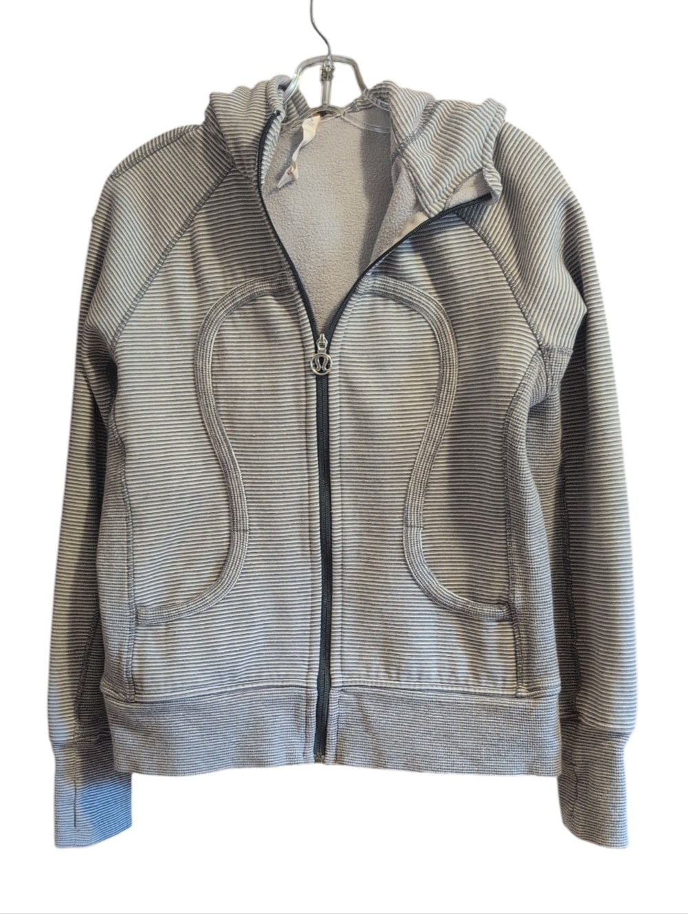 Lululemon Scuba Hoodie Gray Striped Full Zip Fleece Lined Size 12
